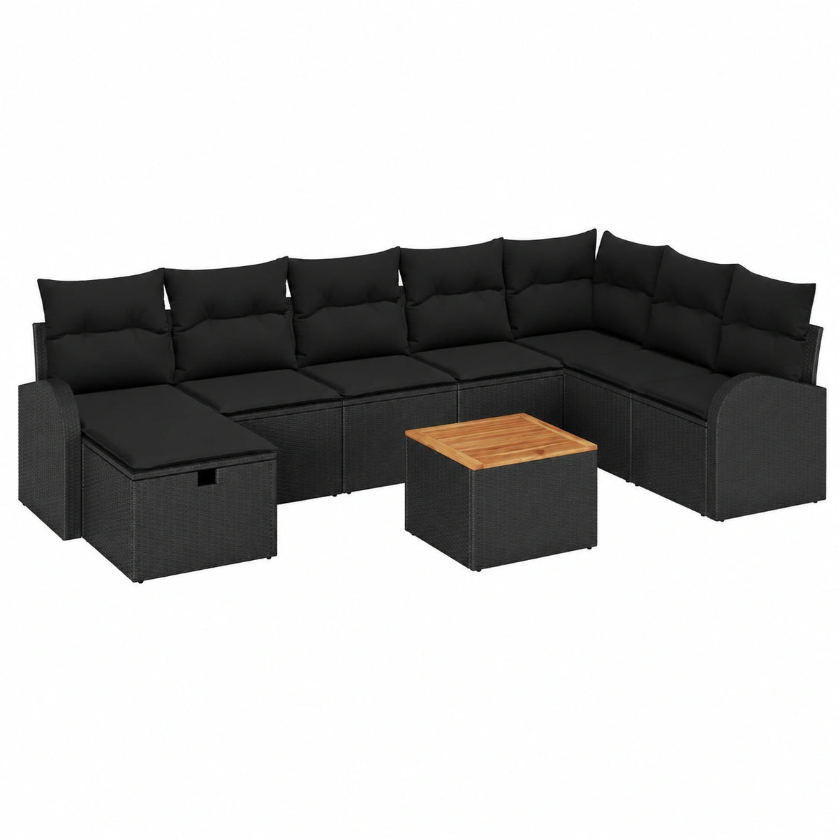 Set da giardino modulare in polyrattan e legno di acacia per 8 persone
