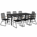 Set pranzo esterno 9 pezzi rattan nero per 8 persone, mobili da giardino con tavolo e sedie