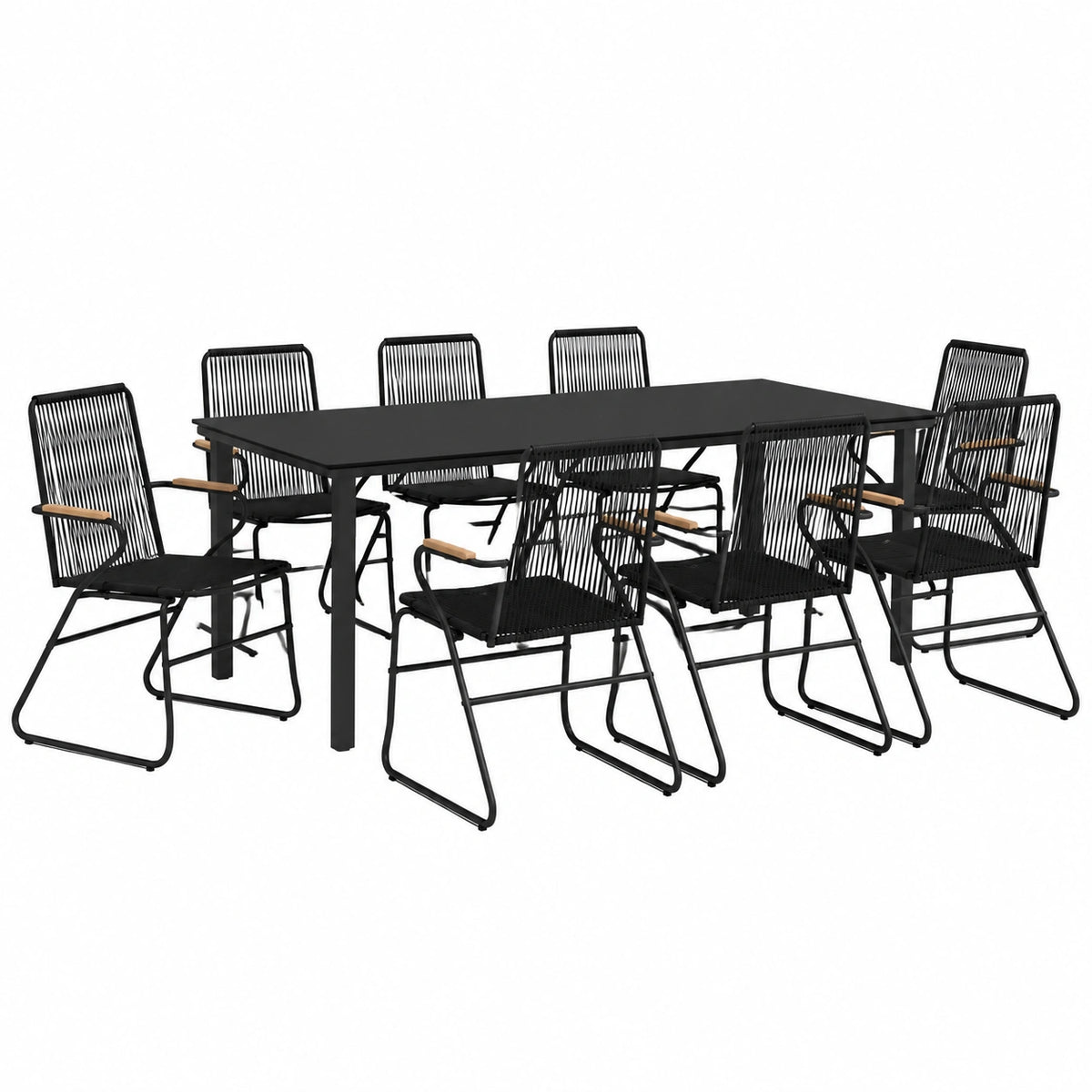 Set pranzo esterno 9 pezzi rattan nero per 8 persone, mobili da giardino con tavolo e sedie
