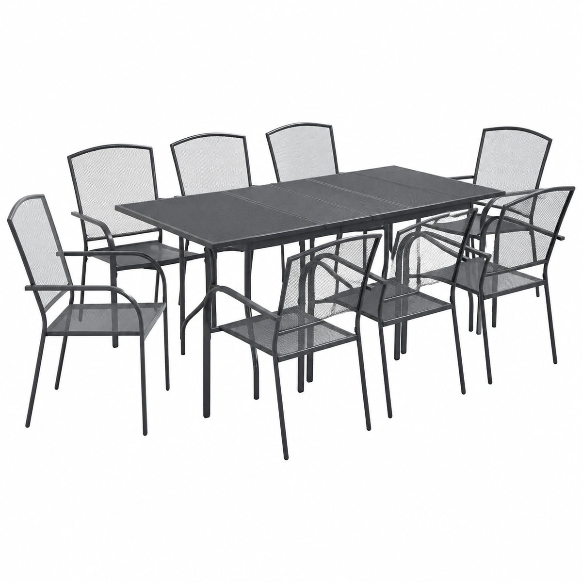 Set Mobili da Giardino Estensibile 9 Pezzi Antracite con Tavolo 212x90x76 cm, Sedute Moderne per 8 Persone