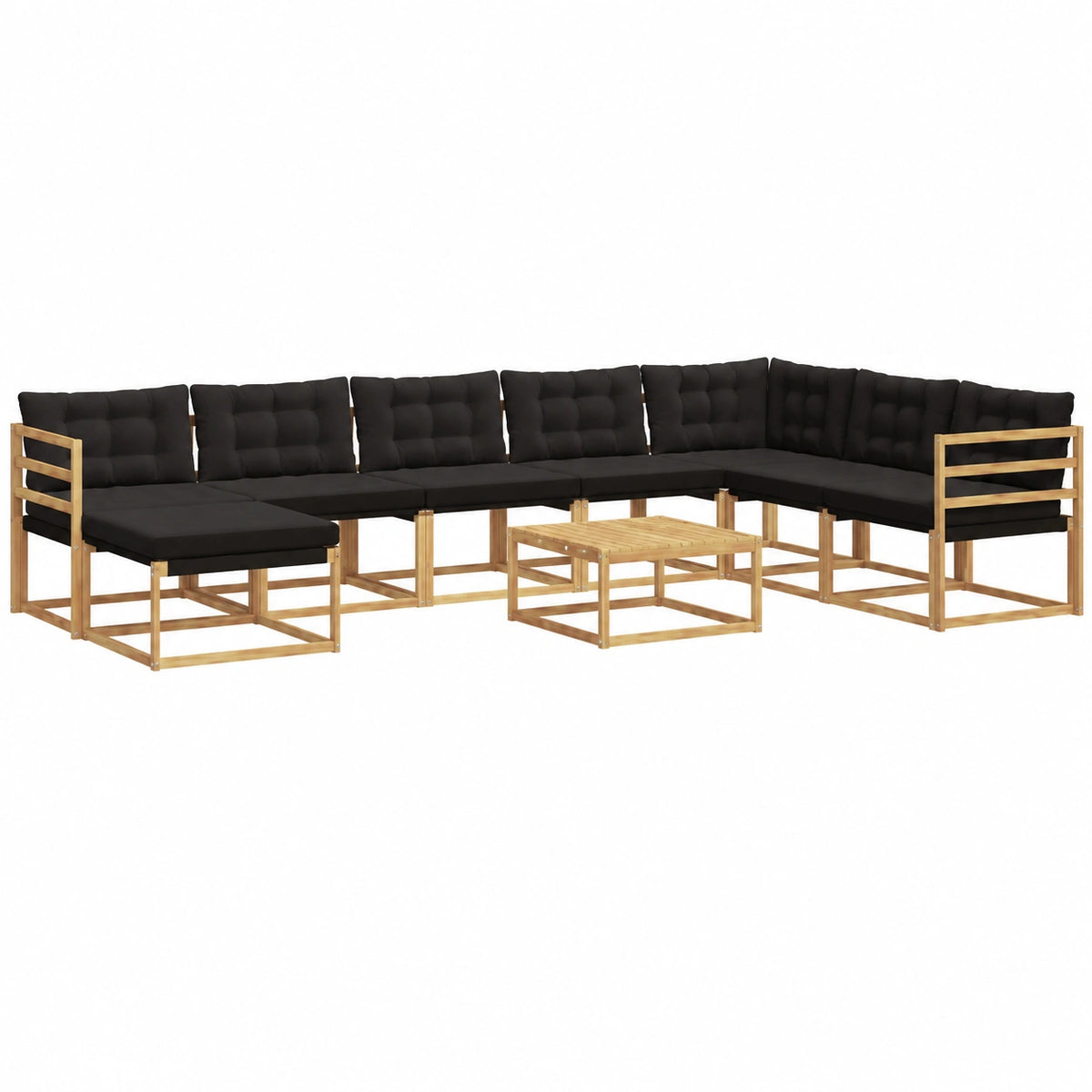 Set Giardino 9 Pezzi in Legno Acacia, Salotto Moderno 8 Posti con Tavolo, Arredo Esterno Bianco e Nero