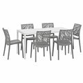Set Giardino Tavolo Bianco con 6 Sedie Grigio Scuro in Fibra di Vetro