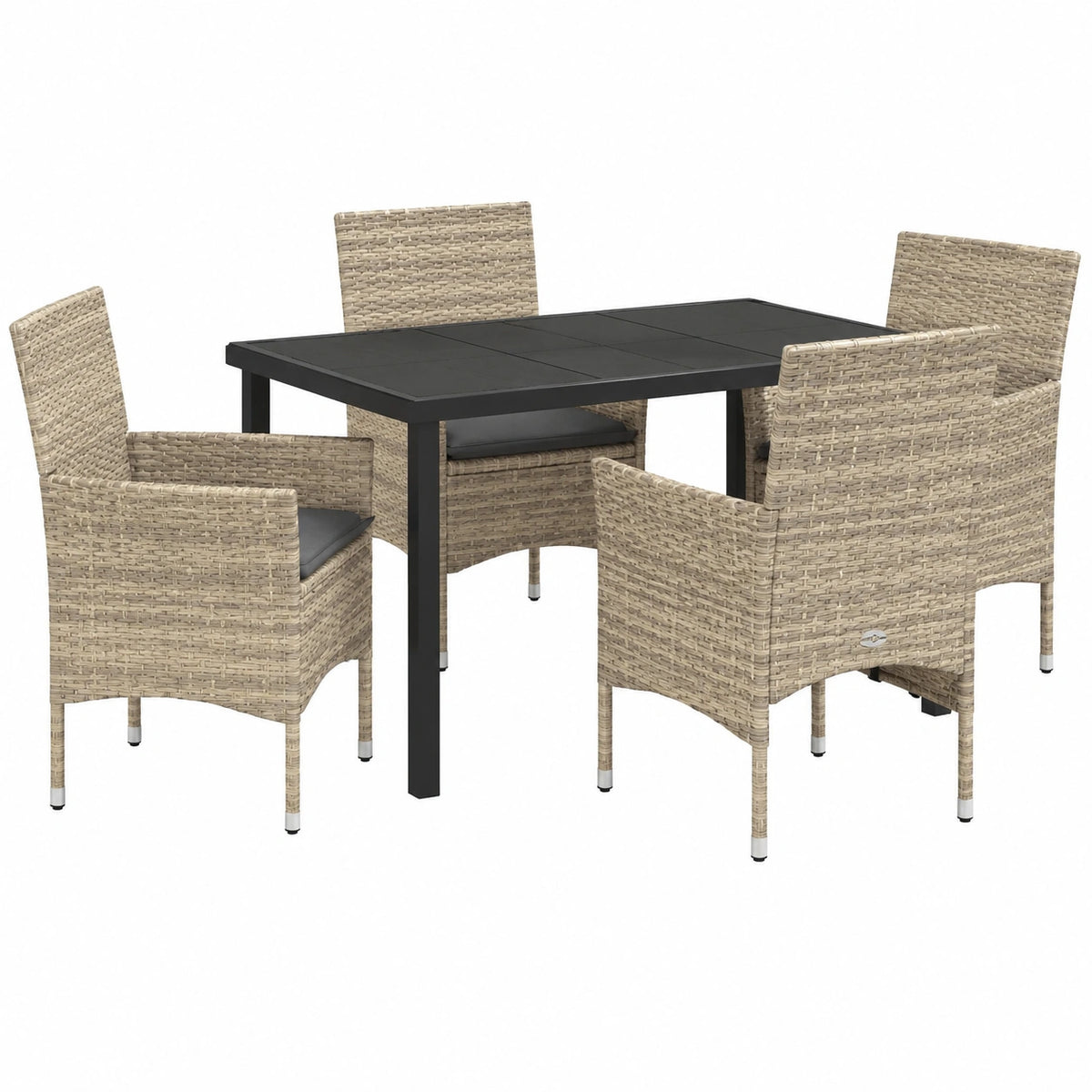 Set pranzo giardino 9 pezzi con cuscini, polyrattan grigio moderno, per 8 persone, mobili esterni resistenti, tavolo vetro temperato