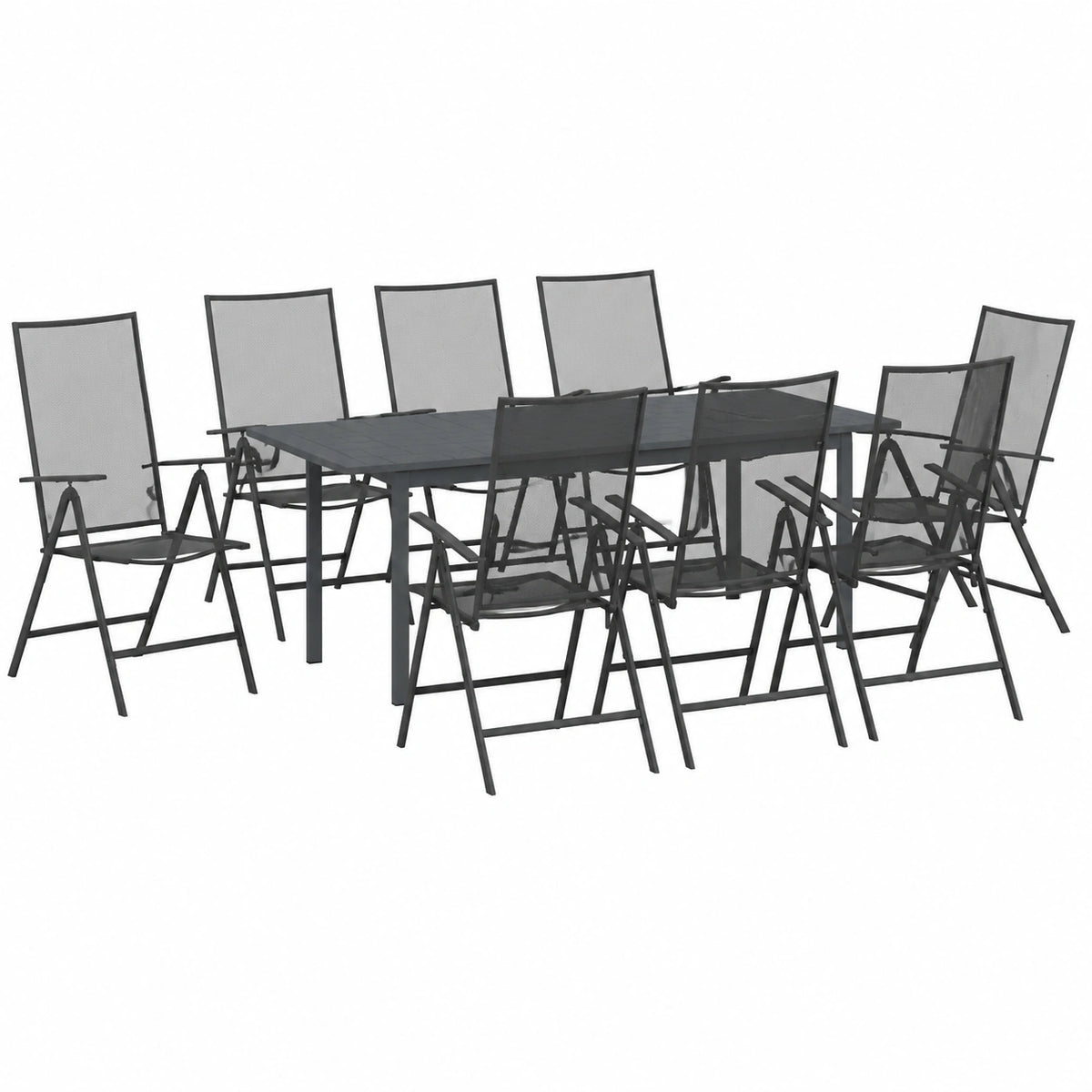 Set pranzo giardino 7 pezzi, tavolo estensibile e 6 sedie regolabili in acciaio