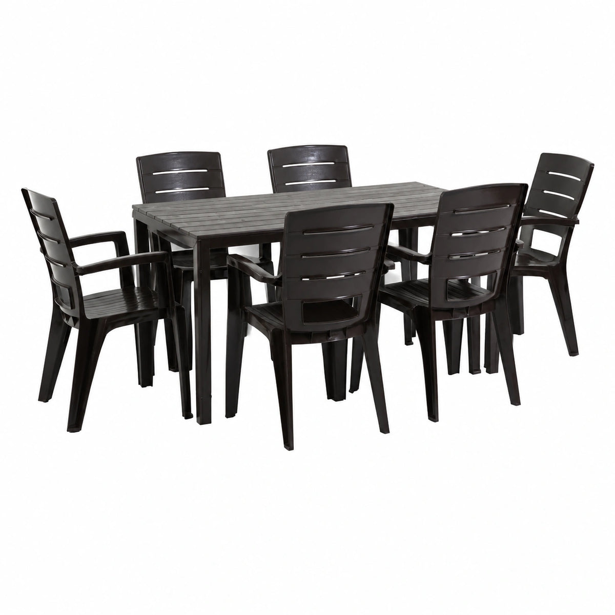 Set Tavolo da Giardino Thomas con 6 Sedie Anita in Resina e Struttura in Ferro, Colore Moka
