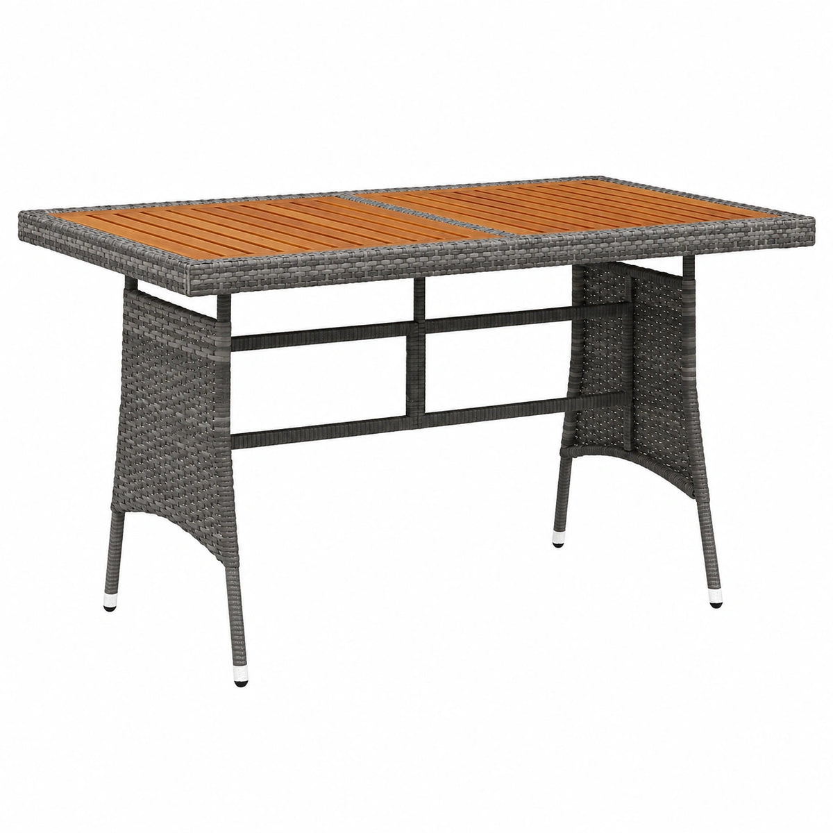 Tavolo da Giardino in Polyrattan Grigio e Legno di Acacia 130x70x72 cm