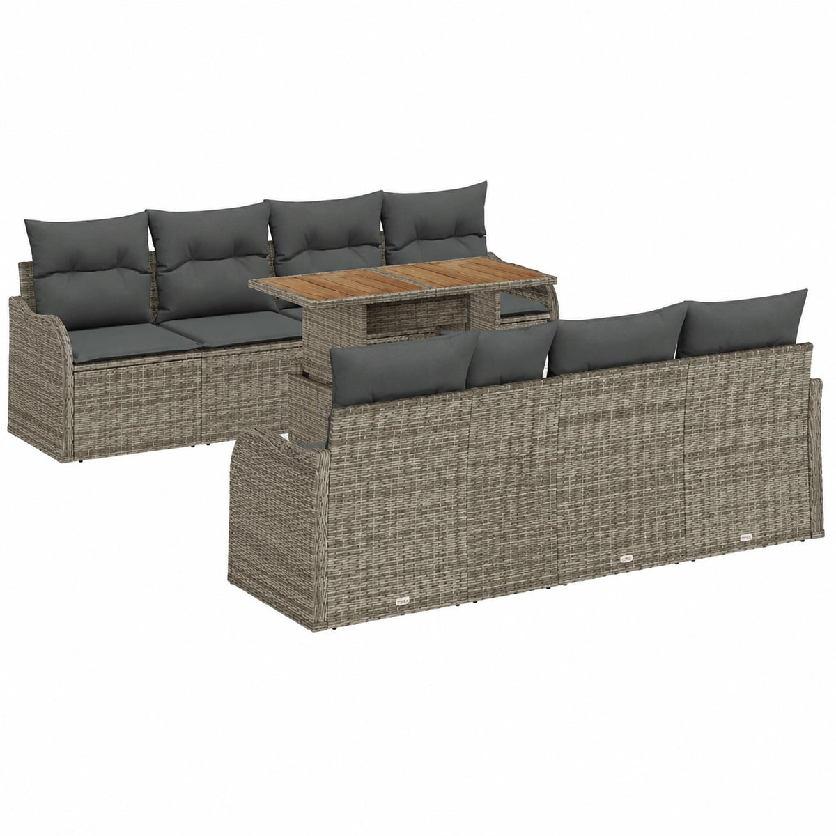 Set salotto da giardino grigio in polyrattan, 9 pezzi, per 8 persone, resistente alle intemperie