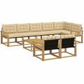 Set da giardino modulare in acacia, 9 pezzi, per 8 persone, con tavolo e divano angolare, colori bianco e beige