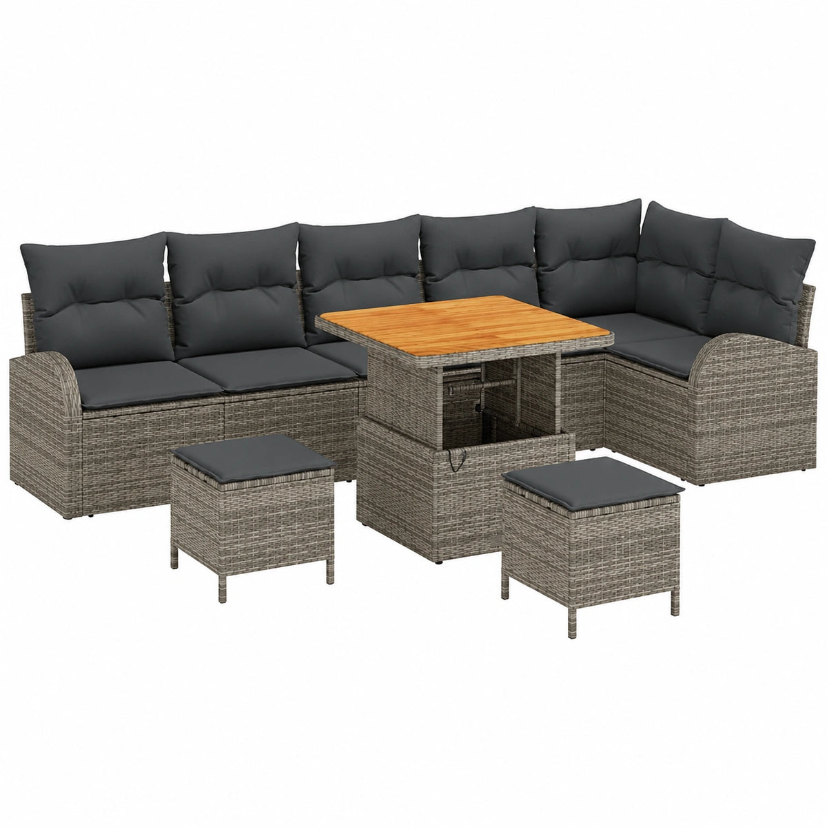 Set mobili da giardino in polyrattan grigio per 8 persone, tavolo regolabile, ideale per terrazza