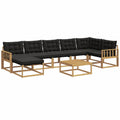 Salotto da Giardino in Legno di Acacia per 7 Persone, Set Modulare con Tavolo e Sgabelli, Bianco e Nero