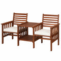 Set Tavolo e Sedie da Giardino in Acacia con Cuscini e Foro Ombrello, 2 Posti, Ideale per Esterni