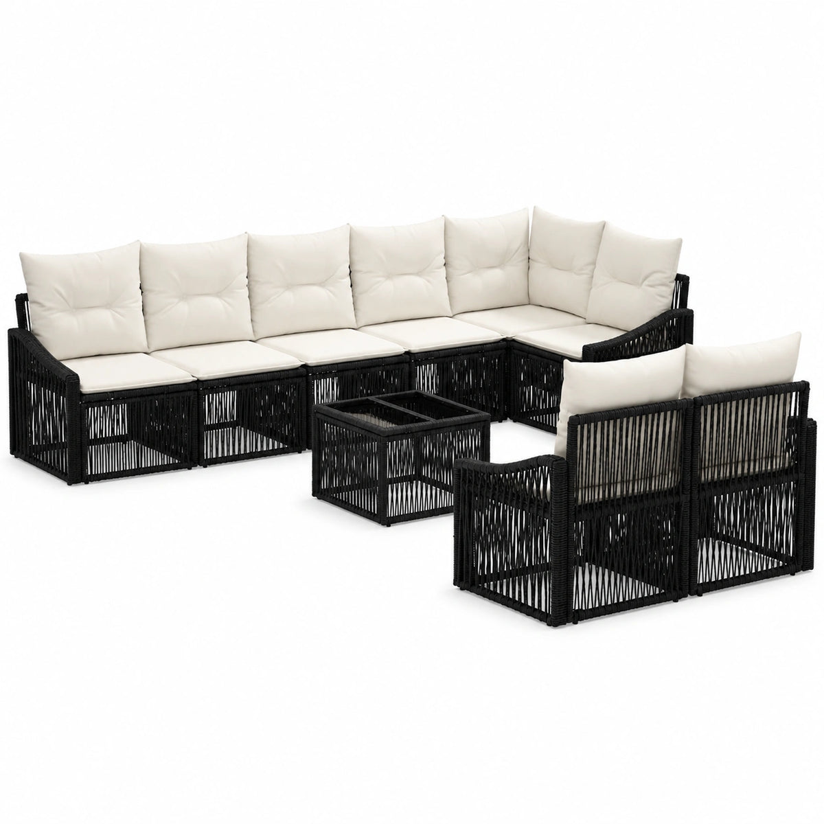 Set da giardino modulare in rattan 9 pezzi con cuscini, resistente per esterni