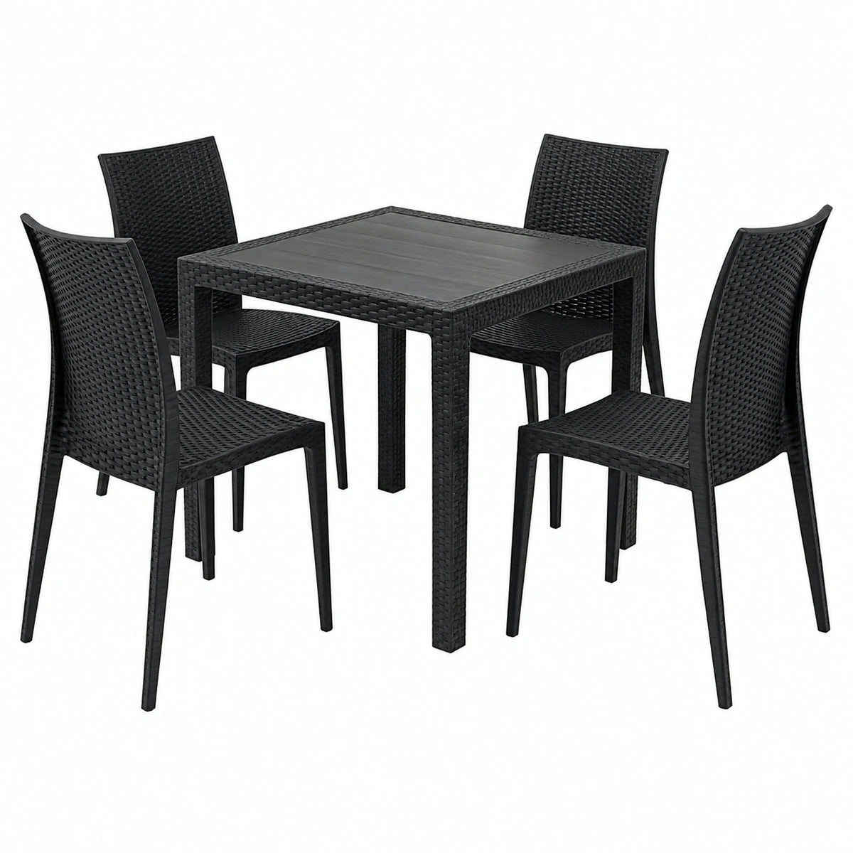 Set Tavolo e Sedie in Rattan Antracite per Esterno, Tavolino 79x79x72 cm, Sedie Senza Braccioli, Arredo Giardino
