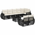 Set da giardino in polyrattan 9 pezzi nero e crema, per 8 persone, con tavolo e cuscini sfoderabili