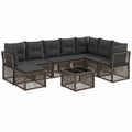 Set Divani da Giardino in Polyrattan Grigio 9 Pezzi con Tavolo e Cuscini per 8 Persone