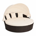 Divano Letto da Giardino con Tettuccio Retrattile e Cuscini Impermeabili, Tavolino Regolabile (Beige)