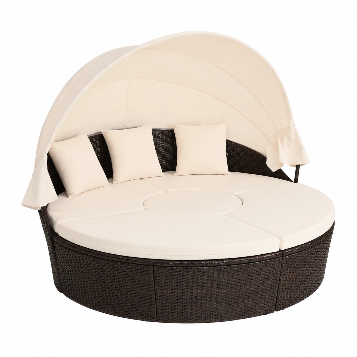 Divano Letto da Giardino con Tettuccio Retrattile e Cuscini Impermeabili, Tavolino Regolabile (Beige)