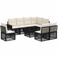 Set salotto da esterno in rattan sintetico 9 pezzi, modulare con tavolo e cuscini, per 8 persone, ideale per terrazza e giardino, colore nero e crema