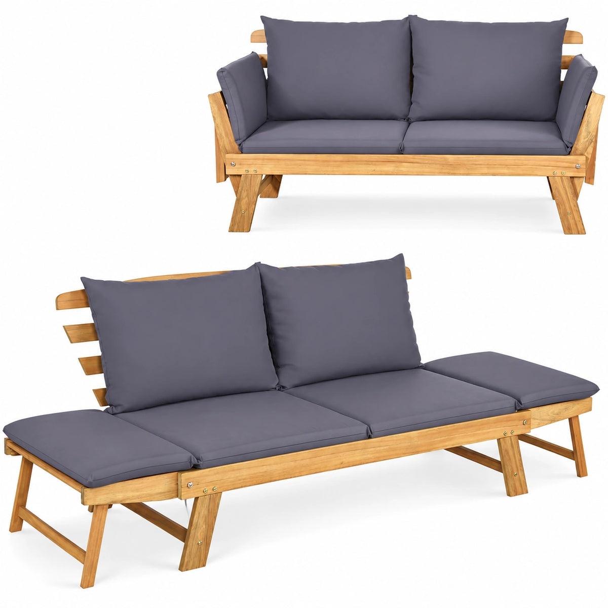 Divano da Giardino in Legno FSC 2 Posti con Cuscini Beige/Grigio
