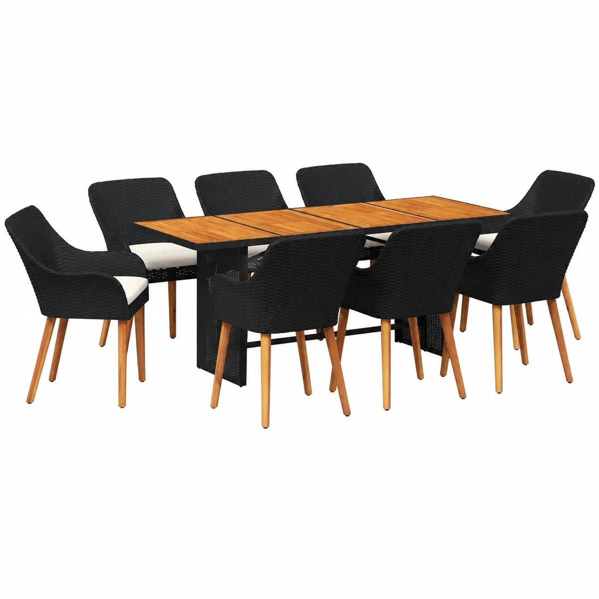 Set da Giardino in Polyrattan per 8 Persone con Tavolo e Sedie, Moderno e Elegante, Nero