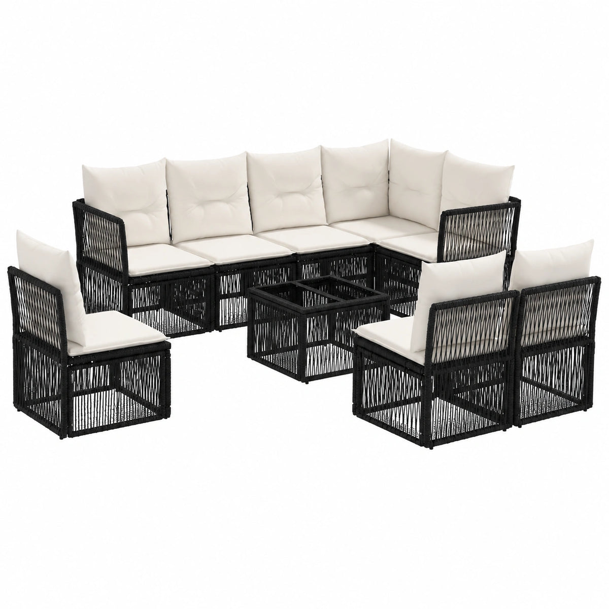 Set di Mobili da Giardino in Polyrattan per 8 Persone con Tavolo e Cuscini