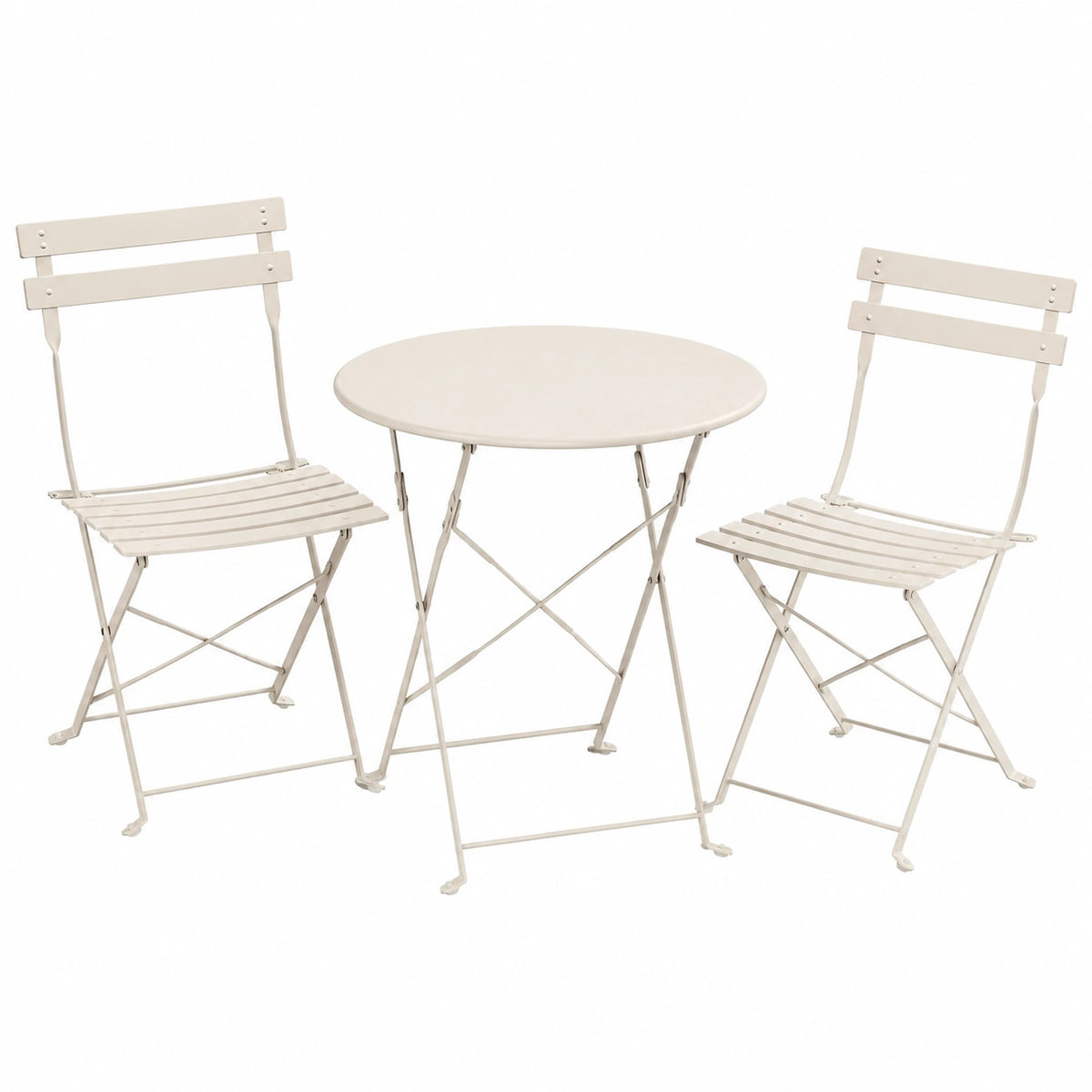 SONGMICS Set da Giardino 3 Pezzi, con 2 Sedie Pieghevoli e Tavolo in Acciaio Resistente alle Intemperie, Beige Cappuccino, per Balcone e Terrazza