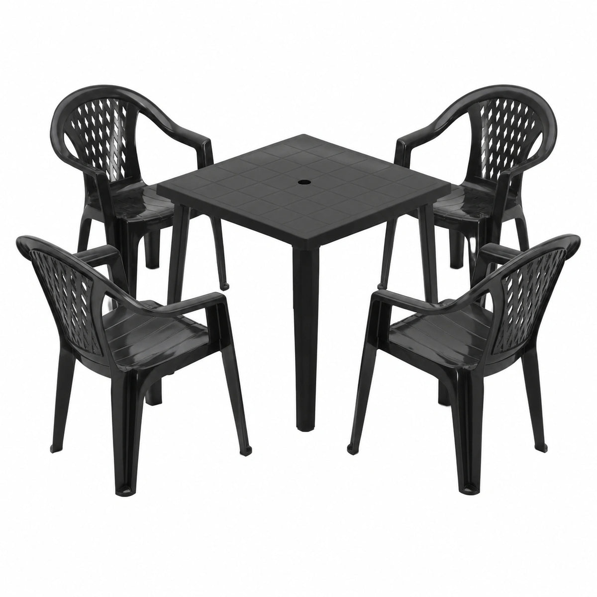 Set da Giardino in Polipropilene Antracite con Tavolo Quadrato e 4 Sedie con Braccioli