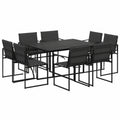 Set pranzo giardino 9 pezzi con cuscini neri, tavolo e 8 sedie per esterni