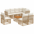 Mobili da giardino modulari in rattan sintetico con tavolo in acacia per 8 persone, resistente e elegante