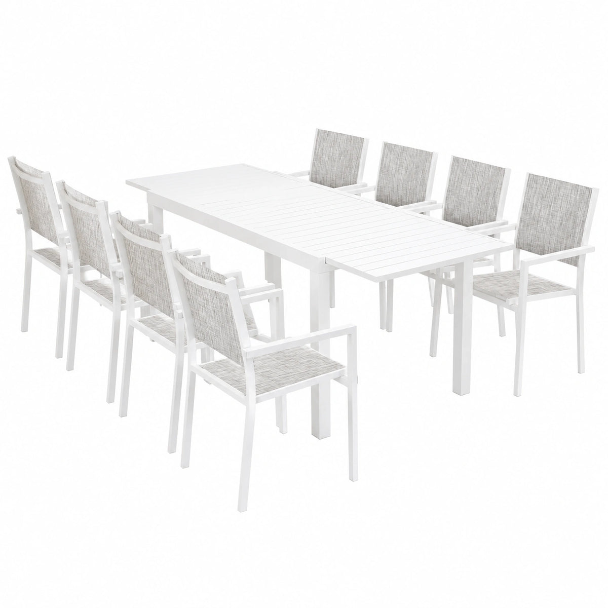 Set da Giardino Allungabile con Tavolo e 8 Sedie in Alluminio Bianco