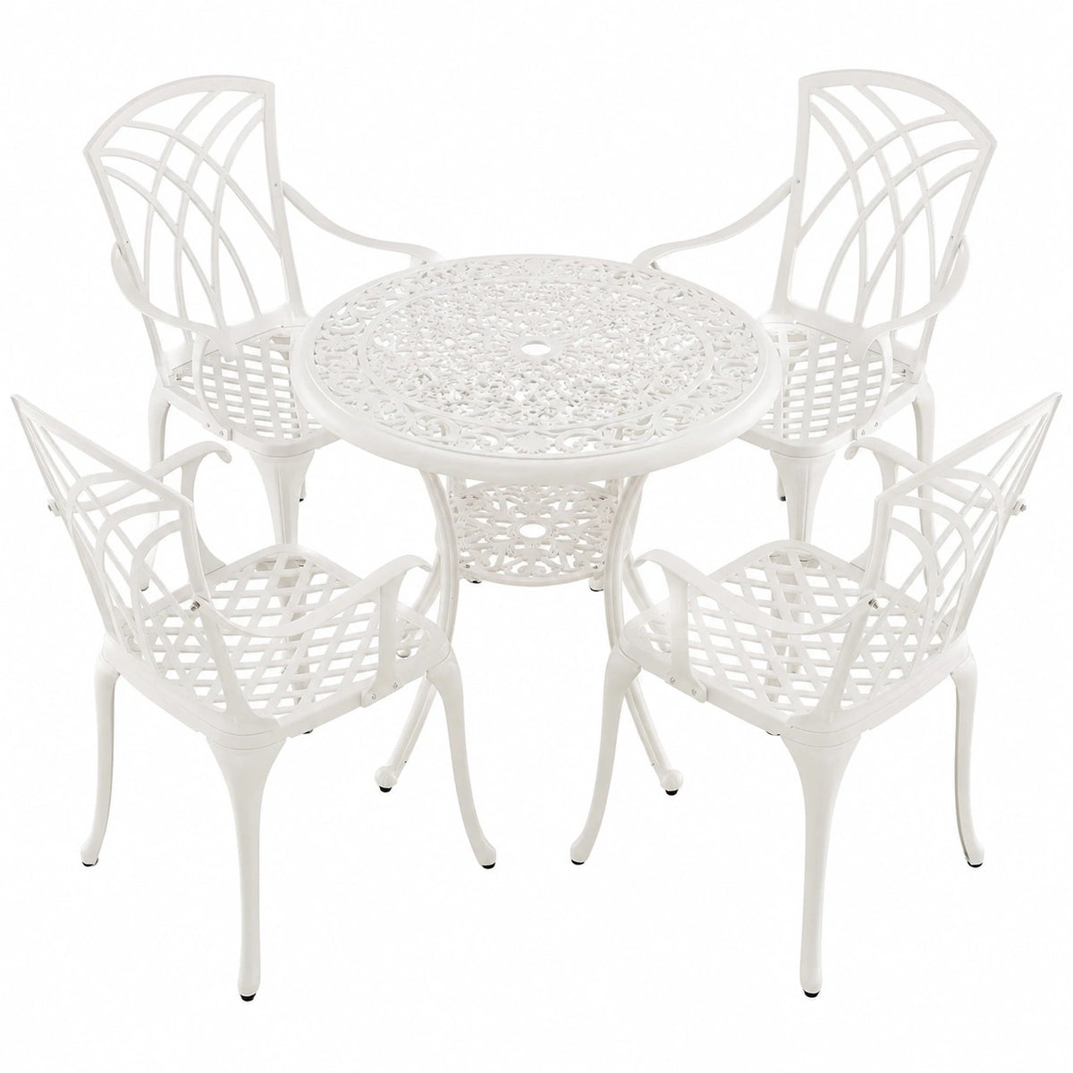Set da Giardino in Alluminio con Tavolo Rotondo e Sedie, 5 Pezzi per 4 Persone, Foro Ombrellone 5 cm, Perfetto per Terrazzo e Balcone