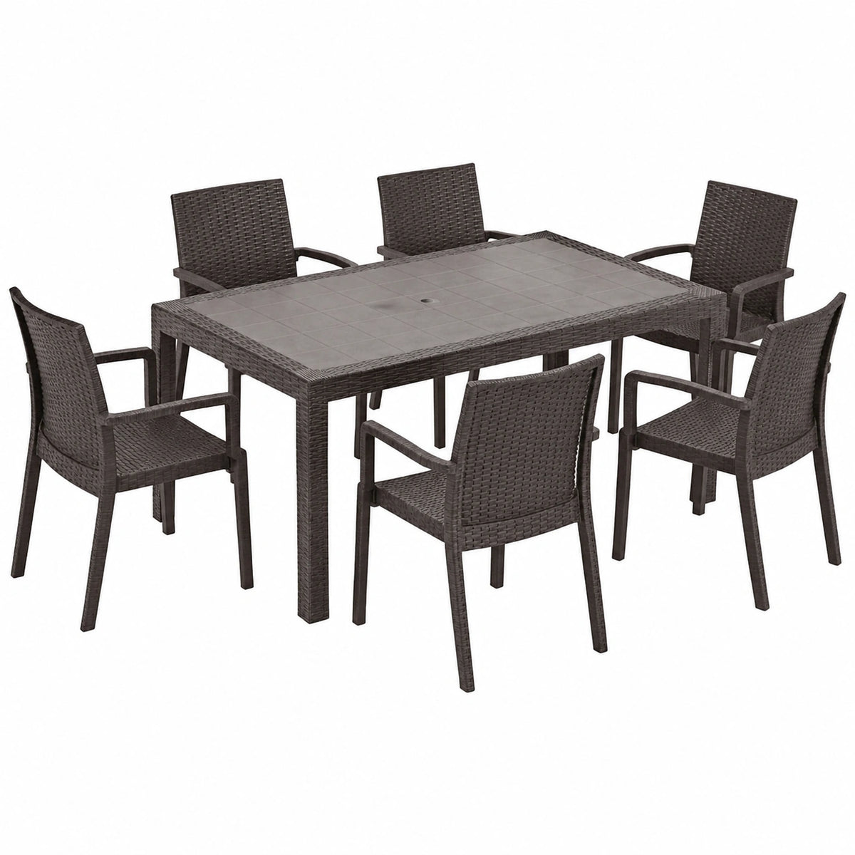 Set da Giardino Rattan con Tavolo e 6 Sedie Dafne Marroni