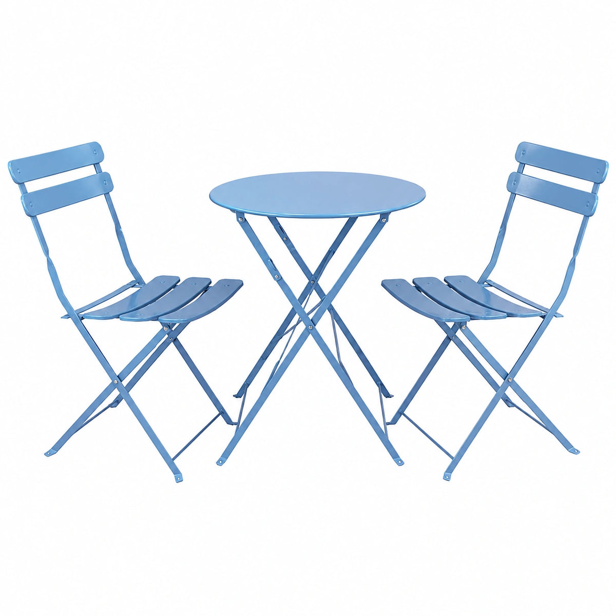 Set Mobili da Bistro in Acciaio Azzurro, Anti Ruggine per Giardino