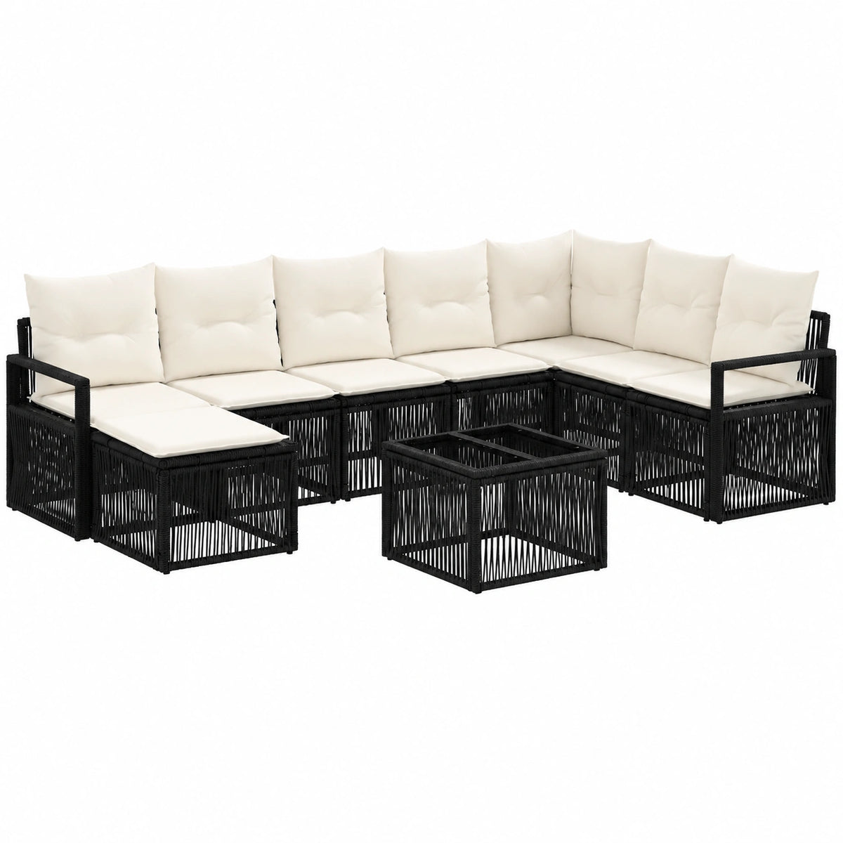 Salotto da Giardino in Rattan Sintetico, 9 Pezzi, Modulare, per 8 Persone, con Tavolo e Cuscini, Resistente alle Intemperie