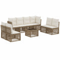 Set Divano da Giardino in Polyrattan Beige 9 Pezzi con Tavolo e Cuscini, Modulare e Resistente alle Intemperie