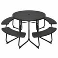 Set Tavolo da Picnic Rotondo 8 Persone con Foro Ombrellone e 4 Panche
