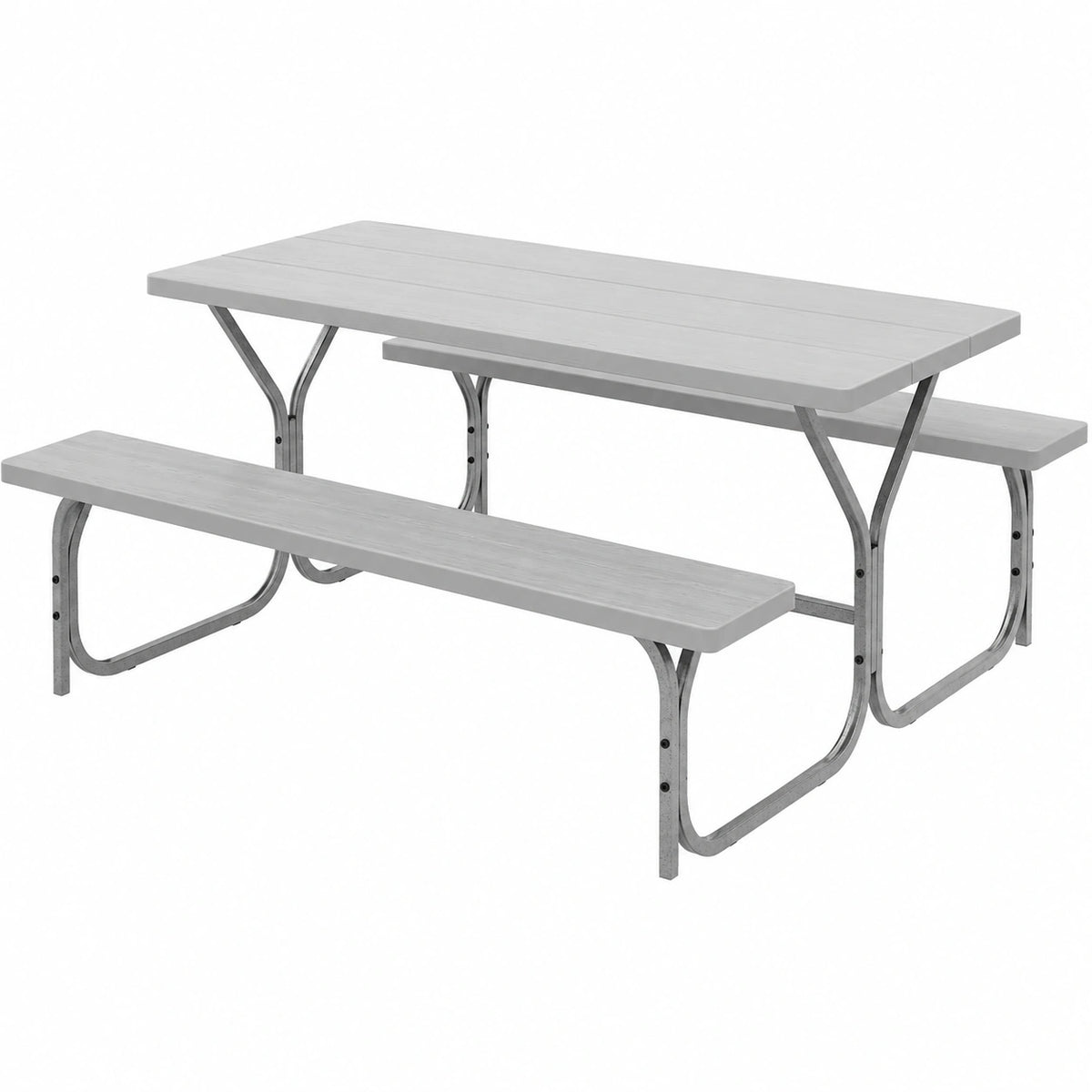 Set Tavolo e Panche da Giardino per 8 Persone, Tavolo da Picnic con Foro Ombrellone, Materiale HDPE Resistente agli Agenti Atmosferici, Colore Grigio
