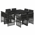 Set Pranzo Giardino 9 Pezzi in Polyrattan Nero con Cuscini