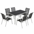 Set da Giardino Lusiana 6 Posti con Tavolo in Vetro e Sedie Impilabili
