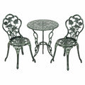 Set da Giardino 3 Pezzi in Alluminio e Ghisa con Tavolo Rotondo e Sedie, Foro Ombrello Integrato