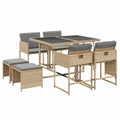 Set di Mobili da Giardino in Polyrattan con 6 Sedie e Tavolo, Colore Beige