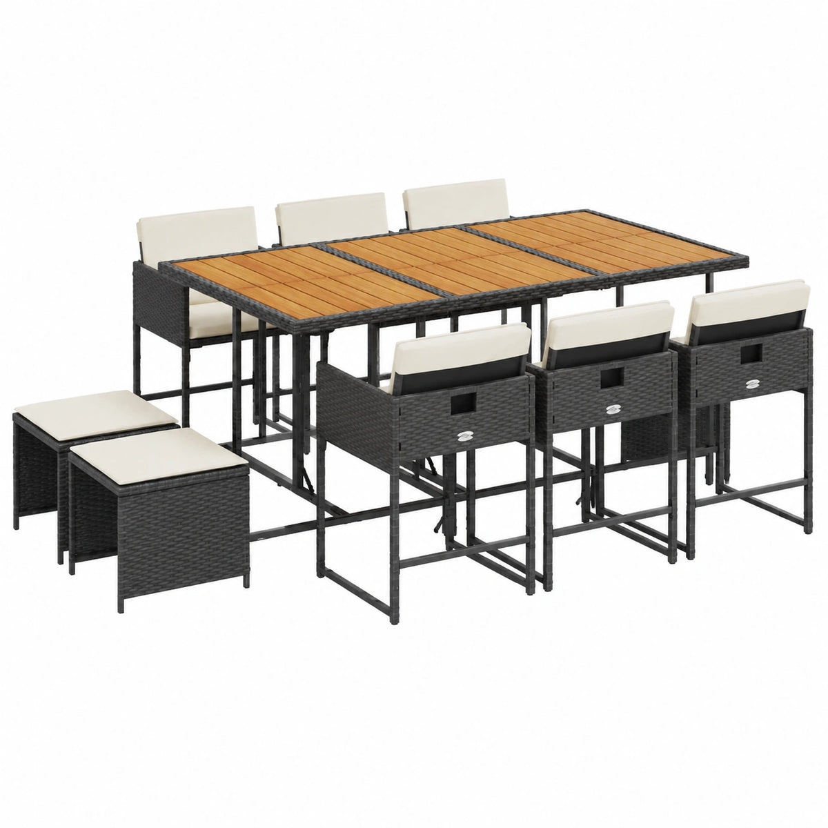 Set Mobili da Giardino in Rattan Sintetico con Tavolo e Sedie, 7 Pezzi, Nero e Crema