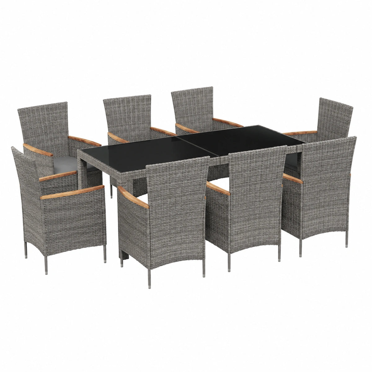 Set pranzo giardino 9 pezzi in resina grigia con cuscini, 8 sedie per terrazza e balcone