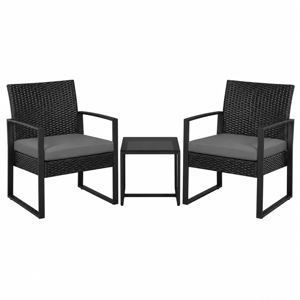 Set Salotto da Giardino in Rattan Sintetico con 2 Poltrone e Tavolino