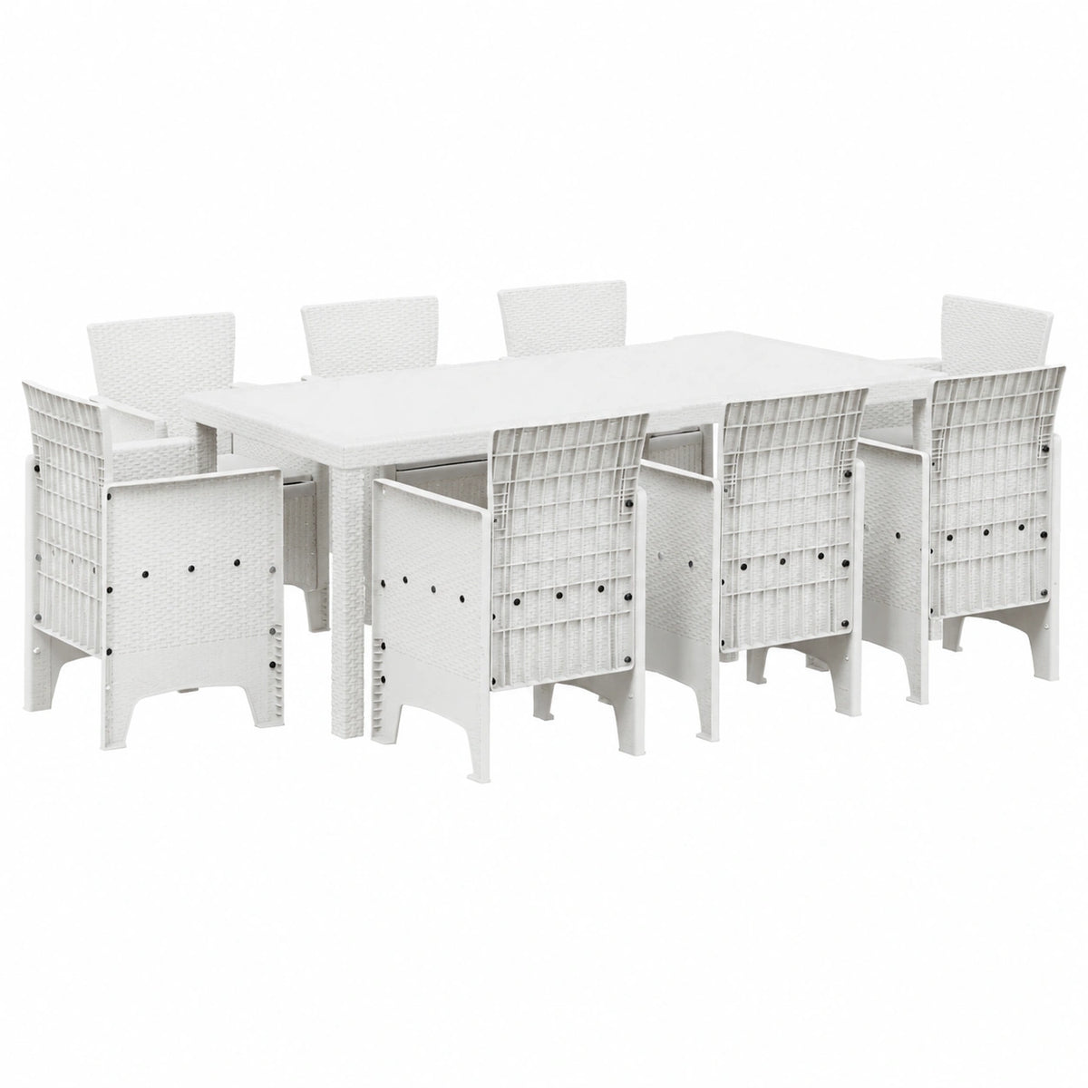 Set pranzo da esterno 9 pezzi per 8 persone, bianco - tavolo e sedie per giardino e terrazza